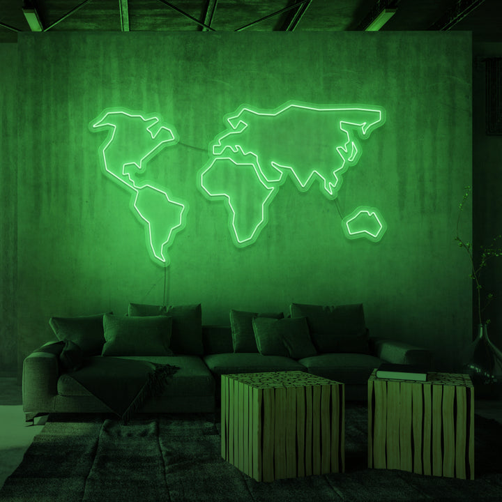 Leuchtreklame „Weltkarte“.