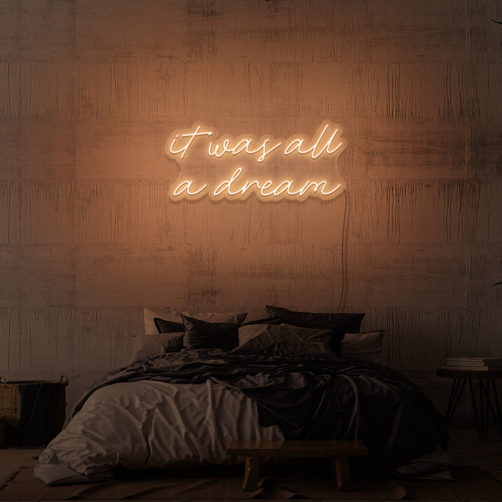 Leuchtreklame „ES WAR ALLES EIN TRAUM“.