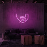 Neonschild „Line Art Lips“.