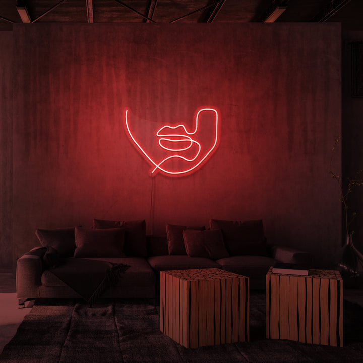 Neonschild „Line Art Lips“.