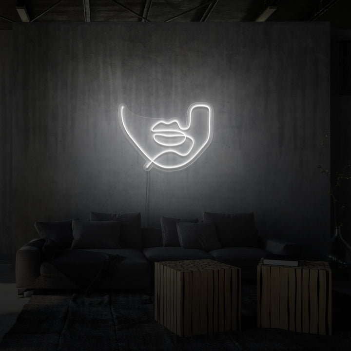 Neonschild „Line Art Lips“.