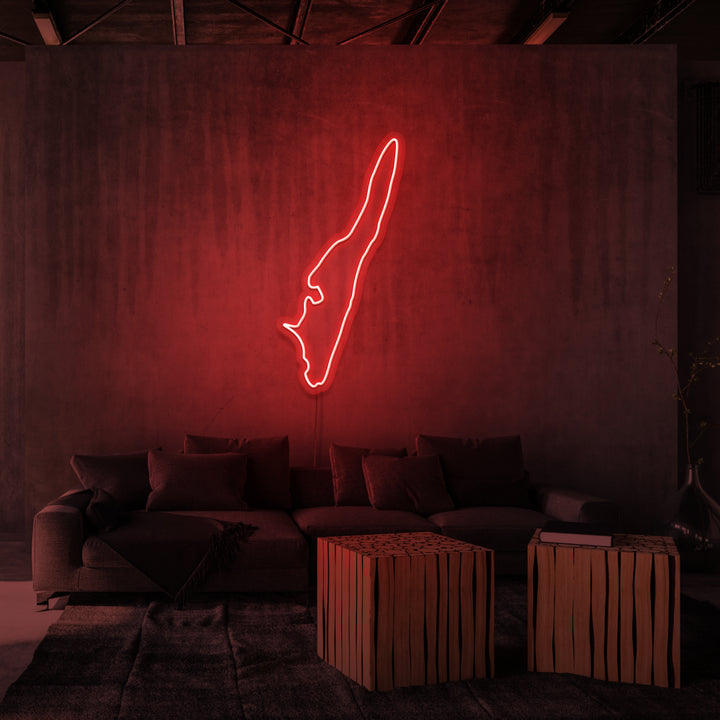 Leuchtreklame „LANGELAND“. 