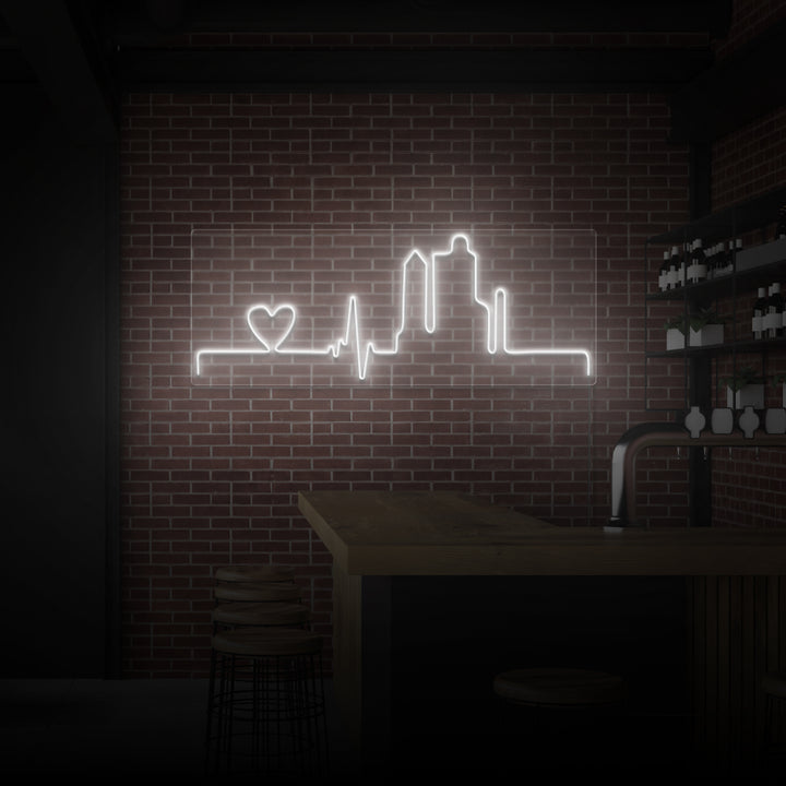 Leuchtreklame „Heartbeat City“. 